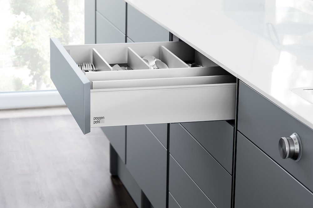 Poggenpohl P´7350 Grey and White Drawer with mitred front